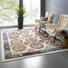 Modway Entourage Odile Distressed Floral Moroccan Trellis Area Rug - 8 ft W x 10 ft L - Ivory Blue Red Orange Yellow-Tight Low Pile Weave