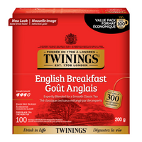 Twinings English Breakfast Black Tea Bags - 100 Pack-Made with carefully selected black teas blended to create a smooth and full-bodied flavour