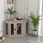 PawHut 41" Corner Dog Crate Furniture with Cushion - Walnut Brown-Large tabletop for various items 