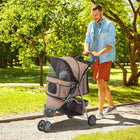 PawHut Deluxe 3-Wheel Pet Stroller with Brake, Canopy and Cupholders - Red-Lockable wheels ensure a smooth, secure ride 