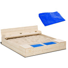 Outsunny Outdoor Kids Square Wooden Sandbox - 47" x 47" - Natural-Equipped with backrest to keep your kids secure and prevent them from falling backwards as they play 