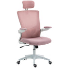 HOMCOM Ergonomic Office Chair with Adjustable Headrest - Pink-Stay comfortable all day with a breathable linen-look seat and mesh back