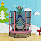 Outsunny Kids Trampoline with Enclosure Net - 55" Dia. - Pink-Constructed with a solid metal frame and PP jumping mat for long-lasting use 