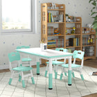 Qaba Kids Adjustable Height Table and Chairs 5-Piece Set - Green-The height of the table and chairs is adjustable with nails to suit kids' need 