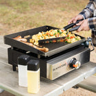 Blackstone 17" Tabletop Griddle-Rear Grease Management System: Push grease and food debris to the back of the griddle for easy cleanup.