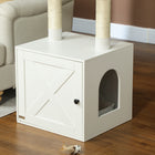 PawHut Cat Tree Litter Box Enclosure with Tower Scratching Posts-Colour: White 