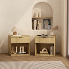Manhattan Comfort Clive 22" Mid-Century Modern 1-Drawer Nightstand - Natural Oak and Gold-Drawer opens on 0.75-extension tracks for smooth everyday access
