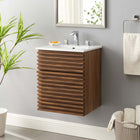 Modway Render 18" Wall-Mount Bathroom Vanity - Walnut/White-Wall-Mount Design