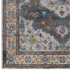 Modway Success Anisah Distressed Floral Vintage Medallion Area Rug - 8 ft W x 10 ft L - Grey Ivory Yellow Orange-Stain Resistant / Easy to Clean