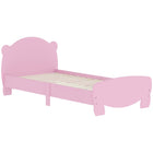 Qaba Kids Bear Shaped Twin Bed Frame - Pink-Low-height design allows easy access for kids 