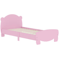 Qaba Kids Bear Shaped Twin Bed Frame - Pink-Low-height design allows easy access for kids 