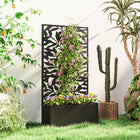 Outsunny Metal Planter Box with 44.5" H Trellis - 24" L x 9" W - Abstract Plant Cut-Outs-Spacious inner dimensions accommodate 8 gallons of soil 