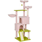 PawHut 62" Plush Flower Cat Tree with 2 Condos, Beds and Hammock - Pink-Features a charming flower design, adding a sweet, stylish touch to your home 