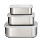 Tramontina Stainless Steel Square Container Set with Frosted Lid - 3 Piece Set-Polished exterior finish