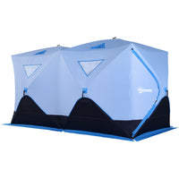 Outsunny 8-Person Insulated Ice Fishing Tent - Pop-up - for -22℉ - Blue-Pop up ice tent, easy to set up and take down
