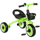 Qaba Kids Tricycle with Adjustable Seat and Basket - Green-Adjustable seat to fit your kid's needs 