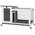 PawHut Wooden Rabbit Hutch with Tray - Grey-The easy-to-clean design promotes a hygienic living space for pets 