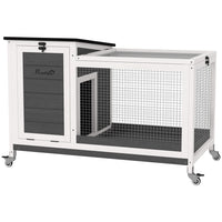 PawHut Wooden Rabbit Hutch with Tray - Grey-The easy-to-clean design promotes a hygienic living space for pets 