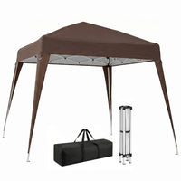 Outsunny 8 ft W x 8 ft L Pop Up Canopy Foldable Outdoor Canopy Tent with Bag - Coffee-Suitable for organizing a small party, a picnic, beach outings, etc