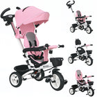 Qaba 6-in-1 Toddler Tricycle with Parent Push Handle and Cupholder - Pink-6-in-1 Trick offers multiple riding options: stroller, steering trike, learning-to-ride trike, and classic trike 