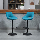 HOMCOM Adjustable Counter Height Swivel Bar Stools - Blue - 2 Pack-Linen fabric upholstery and curved backrest provide optimal comfort
