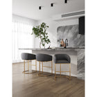 Manhattan Comfort Louvre 20" Mid-Century Modern Faux Leather Upholstered Counter Stool - Grey and Titanium Gold - 2 Pack-Semi-circle Pedestal Base Made of Stainless Steel with Gold Finish