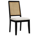 Modway Arlo Faux Rattan and Wood Dining Side Chairs - Black/Natural/Heathered Weave Ivory - 2 Pack-Non-Marking Foot Glides