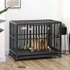 PawHut 44" Heavy Duty Steel Kennel Pet Cage - Black-Each bar is securely welded to the frame for stability and security 