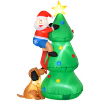 HOMCOM 6' Lit Inflatable Christmas Tree with Santa Claus and Dog Decoration-Festive design features a dog, tree, and Santa Claus for a joyful atmosphere 