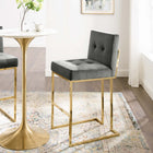 Modway Privy Gold Stainless Steel Performance Velvet Bar Stool - Gold Charcoal-Soft Polyester Fabric Upholstery
