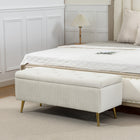 HOMCOM Steel Leg 43 Inch Large Storage Chest Ottoman Bench - Beige-Spacious 20.9 gallon compartment hides and organizes blankets, or pillows;
