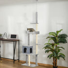 PawHut 85" - 101" Floor-To-Ceiling Cat Tree Tower Activity Center - Grey-Soft plush provides your pet with ultimate comfort 