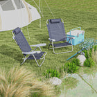 Outsunny Set of 2 Portable Camping Chair - Dark Blue-Reclines up to 165° with 6-level backrest at needs