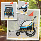 Aosom 3-in-1 2-Seater High-Visibility Baby Bike Trailer - Blue-Safety flag, reflector, and five-point seatbelt protect against the possibility of harm on the road 