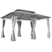 Outsunny 10 ft L x 13 ft L Double Roof Patio Gazebo with Curtains - Dark Grey-Two-tier roof enhances soft top gazebo aesthetics and improves airflow
