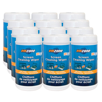 Emzone Screen Cleaning Wipes Tub - 100 Wipes/Pack - 12 Pack | staples.ca