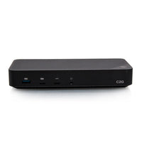 C2G USB-C 11-in-1 Hybrid DisplayLink Triple 4K Docking Station - Black-Battery labeled front USB-A and USB-C ports support BC 1.2 for enhanced mobile charging and quick data transferring up to 10Gbps