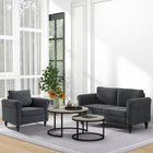 HOMCOM Loveseat Sofa with Curved Armrests - Dark Grey-Eucalyptus wood and metal frame, supported by four robust rubberwood legs, ensures enduring strength