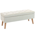 HOMCOM Upholstered Storage Ottoman Bench with Wooden Legs - Cream White-Elegant and chic, this bench enhances any living space;  