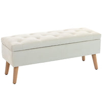 HOMCOM Upholstered Storage Ottoman Bench with Wooden Legs - Cream White-Elegant and chic, this bench enhances any living space;  