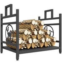 Outsunny Firewood Rack Decorative Metal Wood Storage Holder with Handles-Compact storage size fits comfortably in small spaces