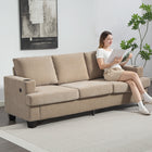 HOMCOM 3 Seater Upholstered Sofa Couch with USB Ports and Cup Holders - Light Brown-6.3" (16 cm) thick cushions with high-density foam for comfort