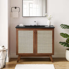 Modway Soma 36" Bathroom Vanity - Walnut/Black-Metal Doorknobs