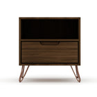 Manhattan Comfort Rockefeller 20.08" Mid-Century Modern 1-Drawer Nightstand 2-Piece Set - Brown-Includes 1 Open Shelf, and 1 Drawer