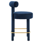 Modway Toulouse Performance Velvet Counter Stool - Midnight Blue Gold-Non-Marking Foot Pads
