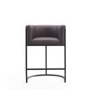 Manhattan Comfort Cosmopolitan 23.7" Mid-Century Modern Faux Leather Upholstered Counter Stool - Pebble and Black - 3 Pack-Semi Circle Open Design with Tight Back Finish
