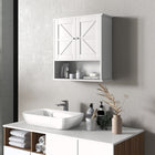 kleankin Farmhouse Bathroom Wall Cabinet - White-Features a door cabinet and an open shelf for storing and displaying daily essentials