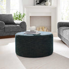 Modway Callum Large 29" Round Woven Heathered Fabric Upholstered Ottoman - Heathered Weave/Azure-Plastic Legs