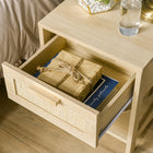 HOMCOM Narrow Nightstand with Rattan Elements - Nature Wood-Assembly is required