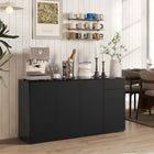HOMCOM 55.1" L High Gloss Buffet Sideboard with 2 Drawers - Black-Features 2 drawers, 3 cabinets, and a flat tabletop